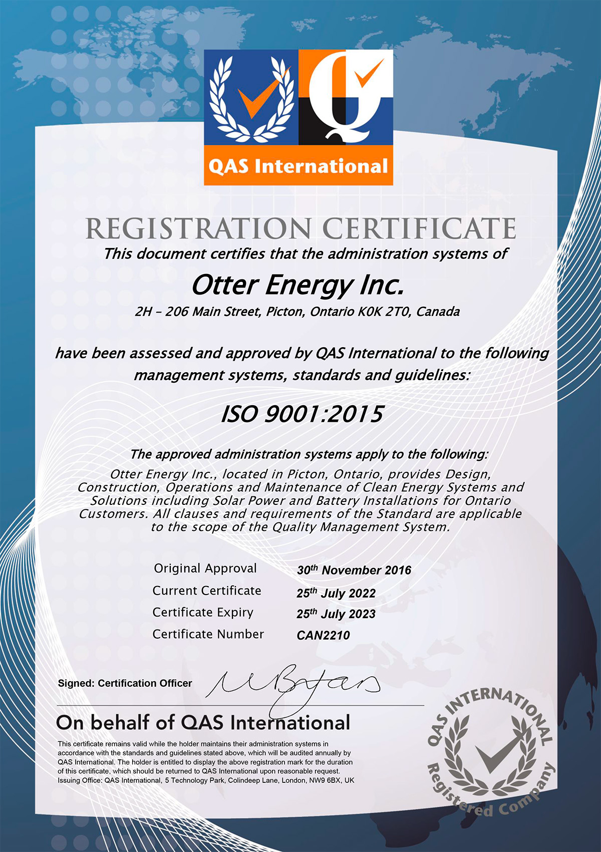 otter ISO Certificate