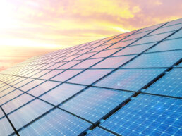 Solar panels at sunset