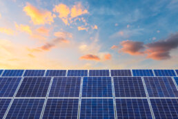 Solar panels at sunset